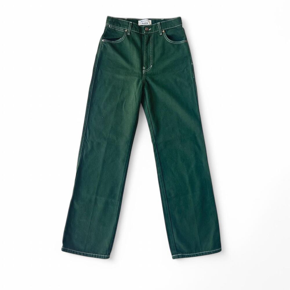 Reformation Jeans Emerald Cowboy Green Contrast Stitch Womens Denim Pants 28"